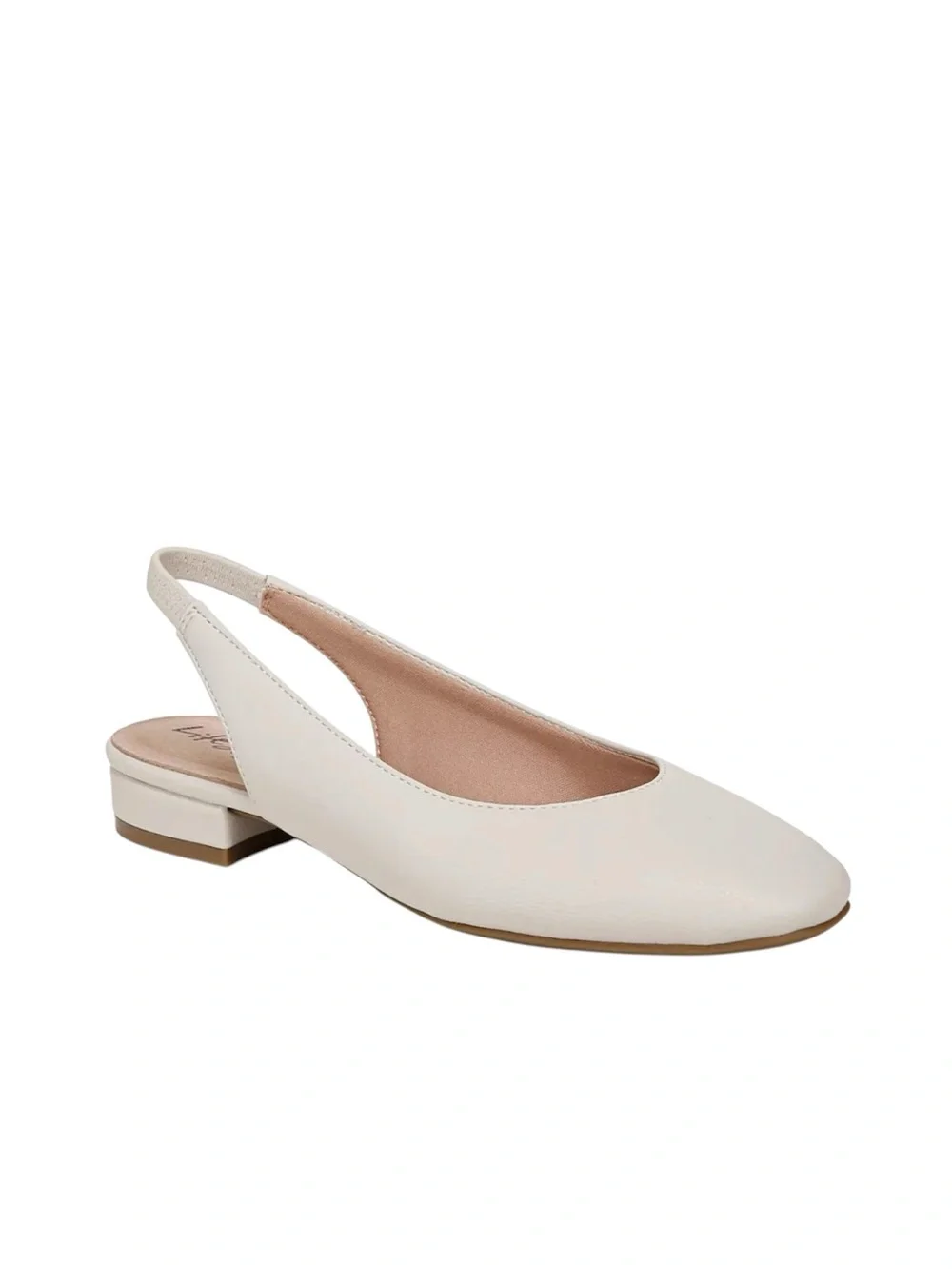 Life Stride Cream Slingback Flats - Women's Soft Leather-Look